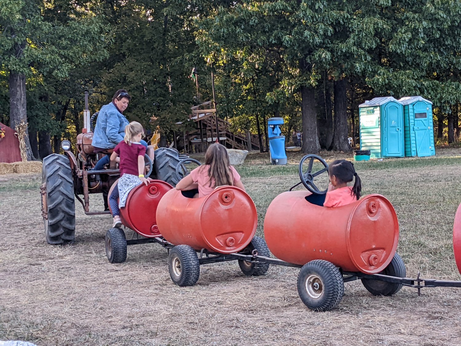 Vicky Fieth takes children for a ride on the barrel train.