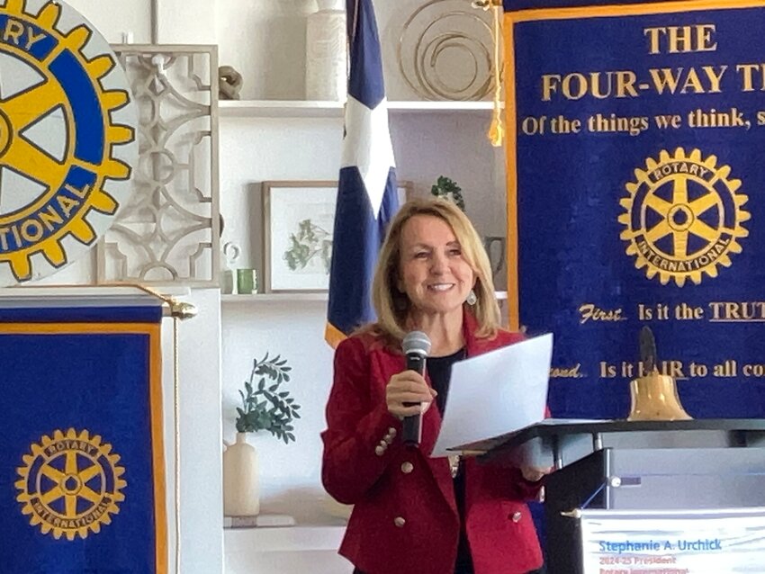 Karen Hughes White, president and CEO of the Texas Women's Foundation, presents data from the '2024 Economic Issues for Women in Texas Report' to the Carrollton-Farmers Branch Rotary Club. She said if businesses prioritize addressing the wage gap between men and women, the poverty rate would be cut in half.