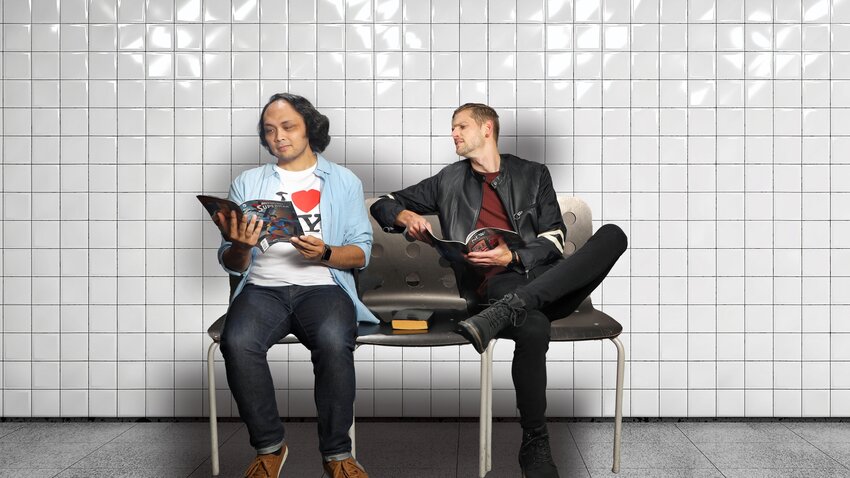 Jesus (Lucas Haupert), left, ignores Judas (Nolan Spinks) peeking over his shoulder as he looks at his 'Superman' comic book.