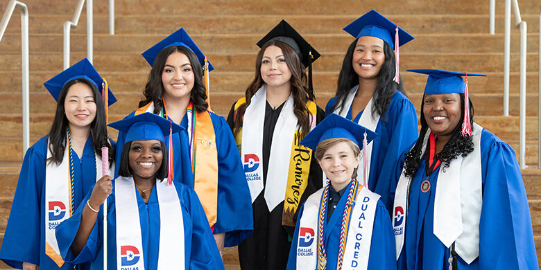 Erika Ramirez (center) will be one of seven graduates speaking at six Dallas College commencement ceremonies. Ramirez will receive a bachelor of applied science in early childhood education and teaching, one of three bachelor degree programs Dallas College offers.