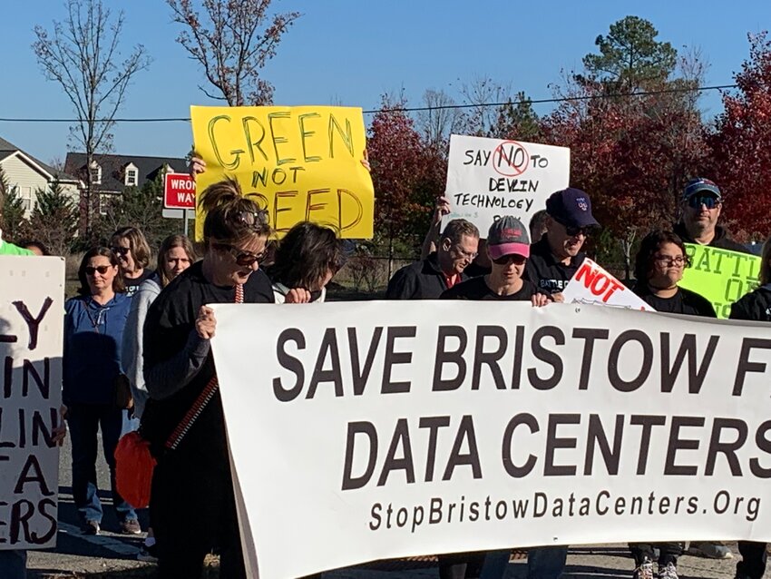 Western Prince William residents rally against Stanley Martin's proposed Devlin Tech Park at a rally, Nov. 19, along Linton Hall Road in Bristow.