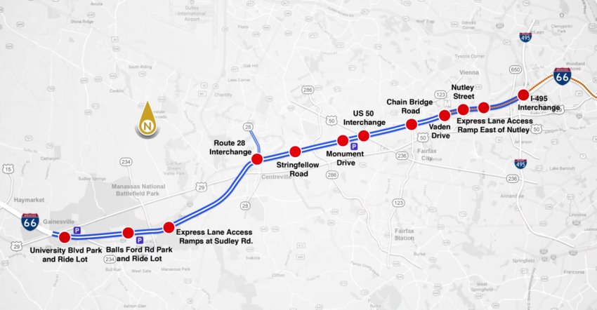 Length of new I-66 Express Lanes including exits