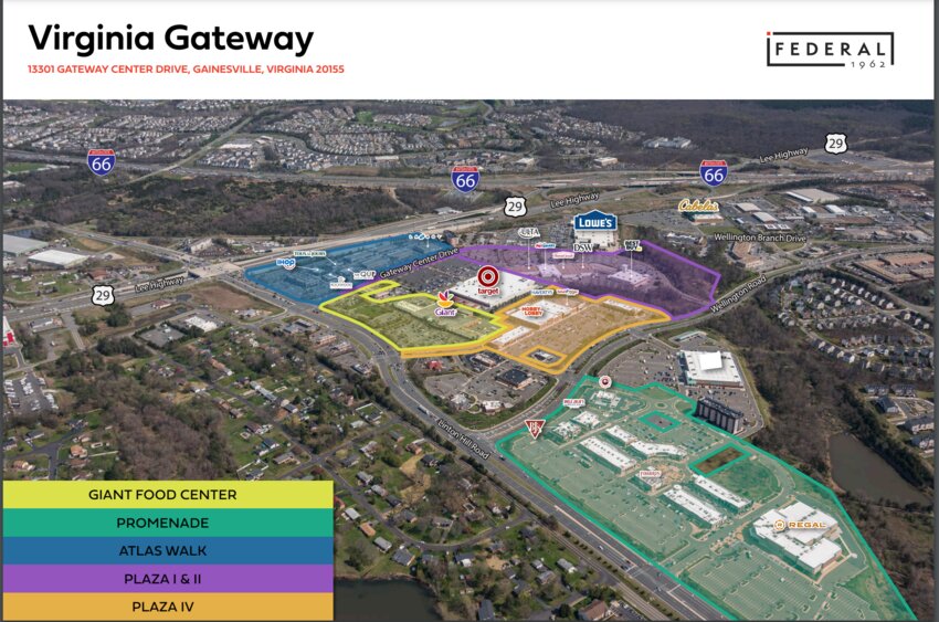 Aerial view of Virginia Gateway Shopping Center in Gainesville, Virginia