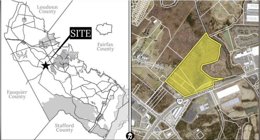 An aerial map of the proposed Bristow Campus premises for data center use.
