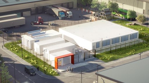 Rendering of data center from aerial view