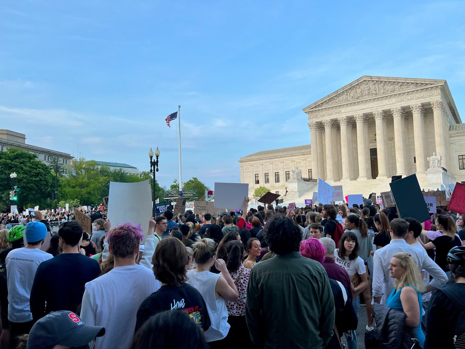 People protest the Supreme Court over abortion rights in the spring of 2022.
