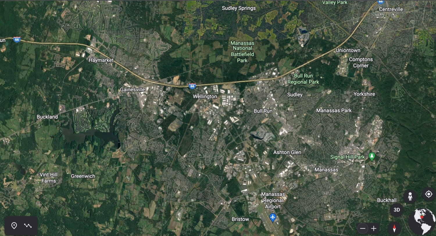 Data centers are planned for much of the green space seen in the aerial view picture of Western Prince William County.