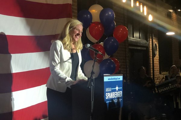 Congressional Rep. Abigail Spanberger (D-Va. 7th District) celebrates her reelection victory.
