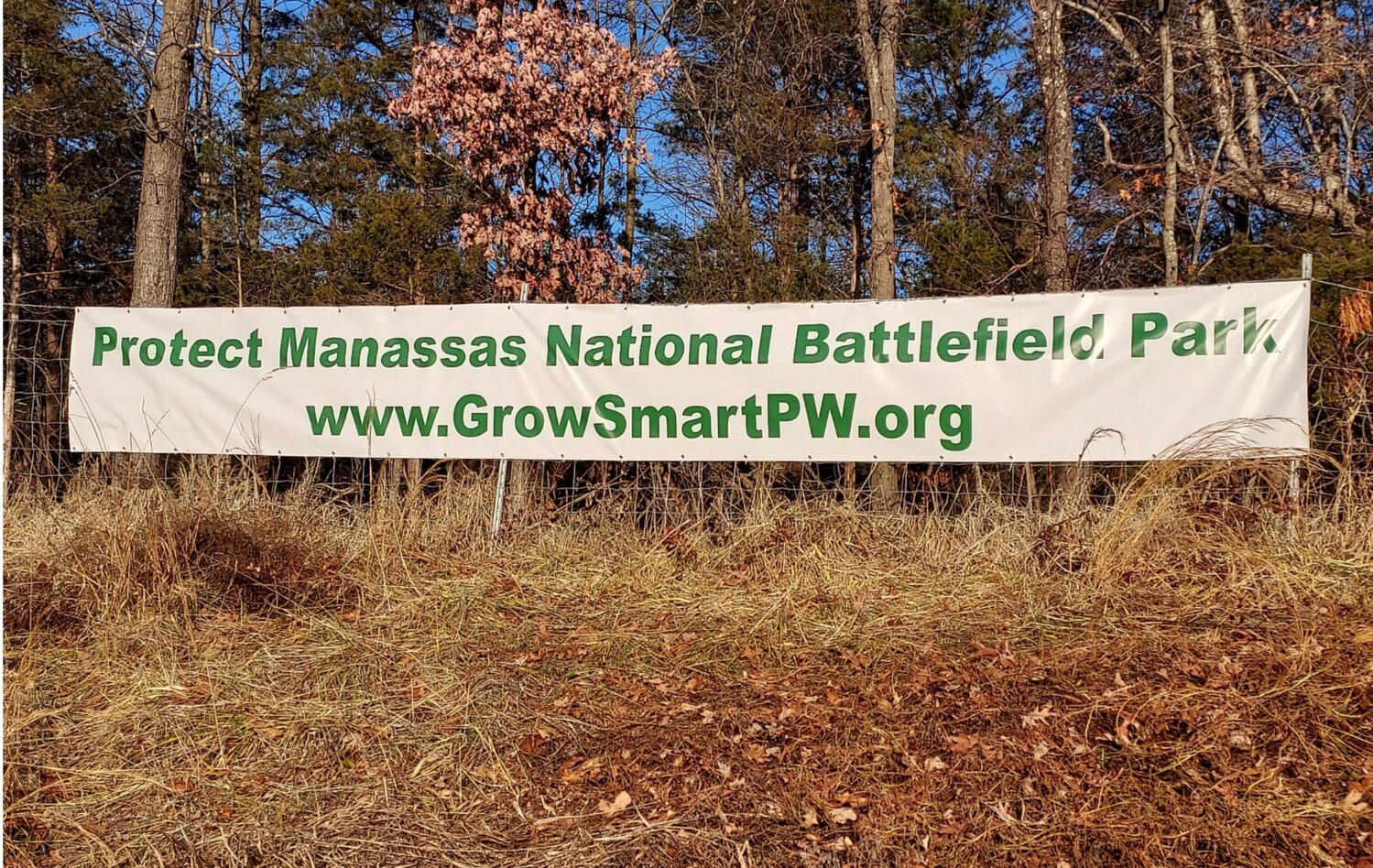 Sign recommends the preservation of the Manassas National Battlefield