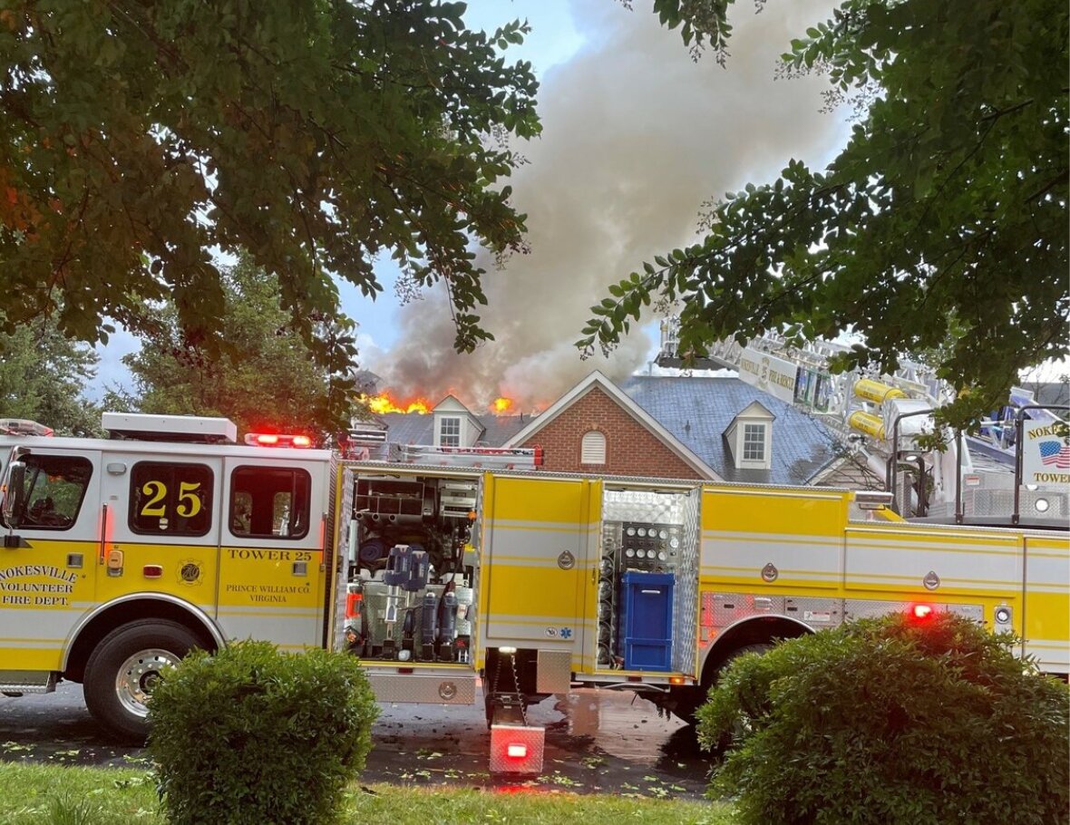 Fire engine attacks fire at an attached dwelling in Gainesville on Aug. 8, 2023.