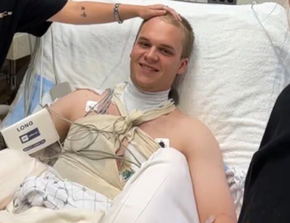 Noah Fowler, 20, of Haymarket is shown recovering in the hospital.