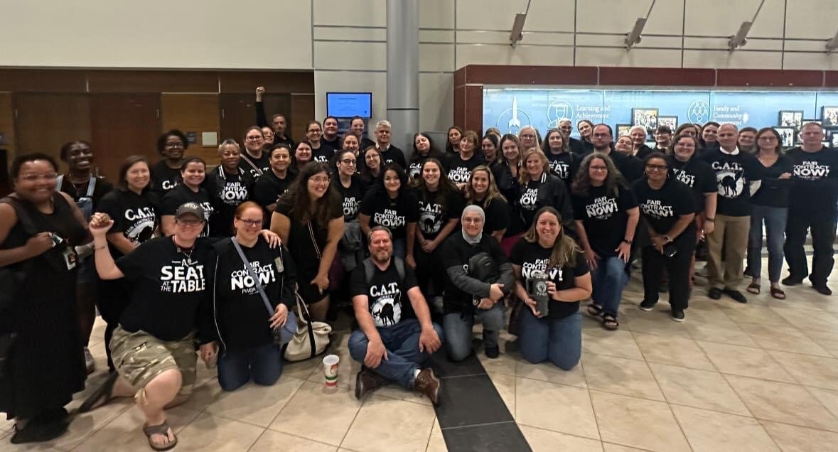 Dozens of PWEA members wore black to advocate for fair wages and "a seat at the table," at the Oct. 4, 2023, Prince William School Board meeting.