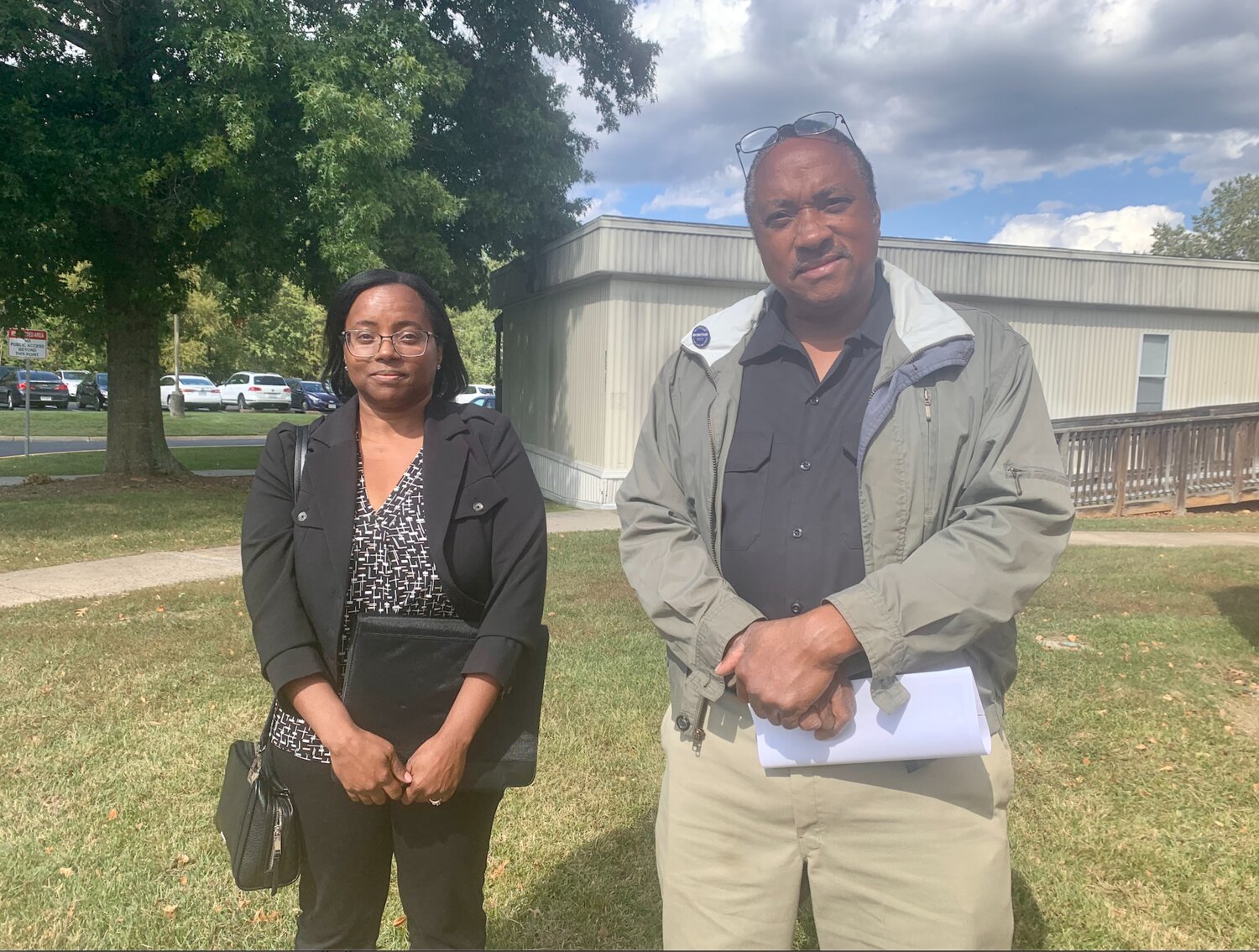 Geraline Thomas Freeman and Allen Freeman speak at a press conference demanding an apology from Supervisor Jeanine Lawson for allegedly being told to leave a town hall style meeting held at New Bristoe Village on Oct. 4.