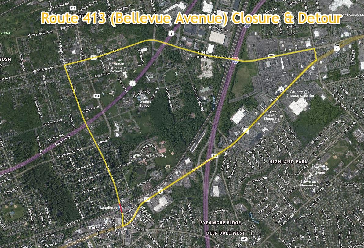 CSX Railroad is planning to close Route 413 (Bellevue Avenue) between Comly Avenue and Park Avenue in Middletown Township.