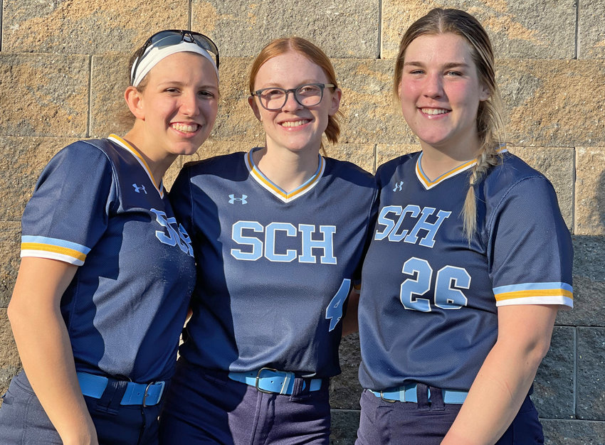 The Blue Devils softball team captains for 2022 are seniors (from left) Marissa Wolff, Darby Casey, and Sam Klug.&nbsp;Photo by Tom Utescher