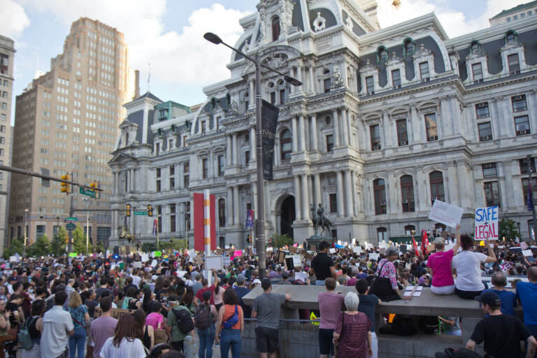 Many residents of the Northwest joined hundreds of Philadelphians on the steps of City Hall to rally for federal legislation legalizing abortion after the Supreme Court overturned Roe v. Wade on June 24, 2022.