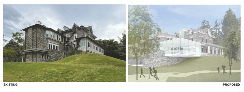 A rendering in the Woodmere Art Museum&rsquo;s presentation packet shows the proposed addition of the cafe/restaurant at St. Michael&rsquo;s Hall.
