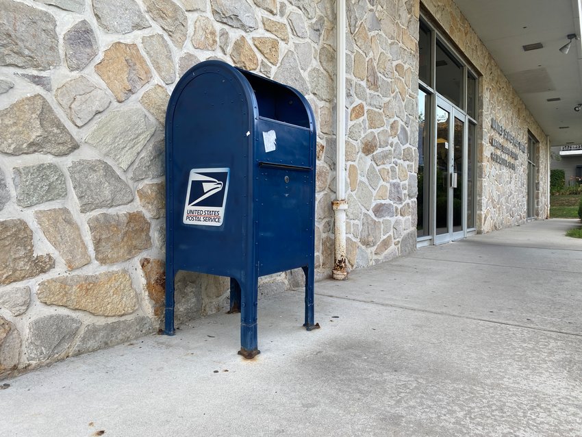 The USPS collection box in front of the Market Square Post Office in Chestnut Hill is the site of where at least a few of the Local's sources had mailed checks that were later washed and stolen. (Photo by Tom Beck)
