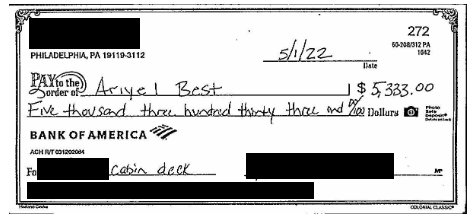 According to the source, this check had been stolen and washed with a new name written in the payee line. The forger also rewrote, but didn&rsquo;t change, the check amount, memo and date of check so that the handwriting would match.