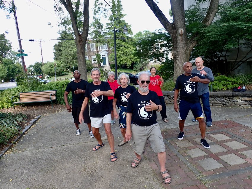Allen &ldquo;Zak&rdquo; Zaklad (center), a Mt. Airy psychotherapist who taught martial arts for more than three decades, has been offering free tai chi classes several times a week at Ned Wolf Park, Ellet and McCallum Streets in West Mt. Airy.