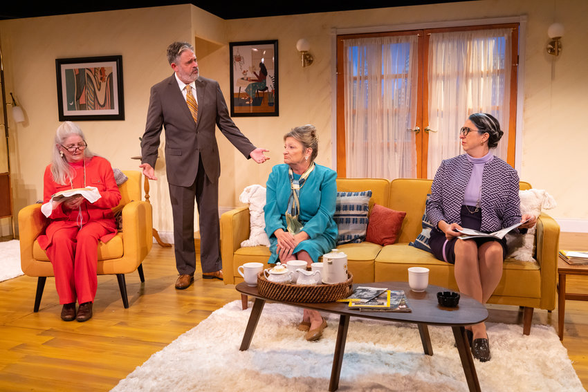 In a scene from Neil Simon&rsquo;s &ldquo;The Prisoner of Second Avenue,&rdquo; cast members (from left) Linda Friday, Peter Bisgaier, Ellen Ratner and Eleni Delopoulos.