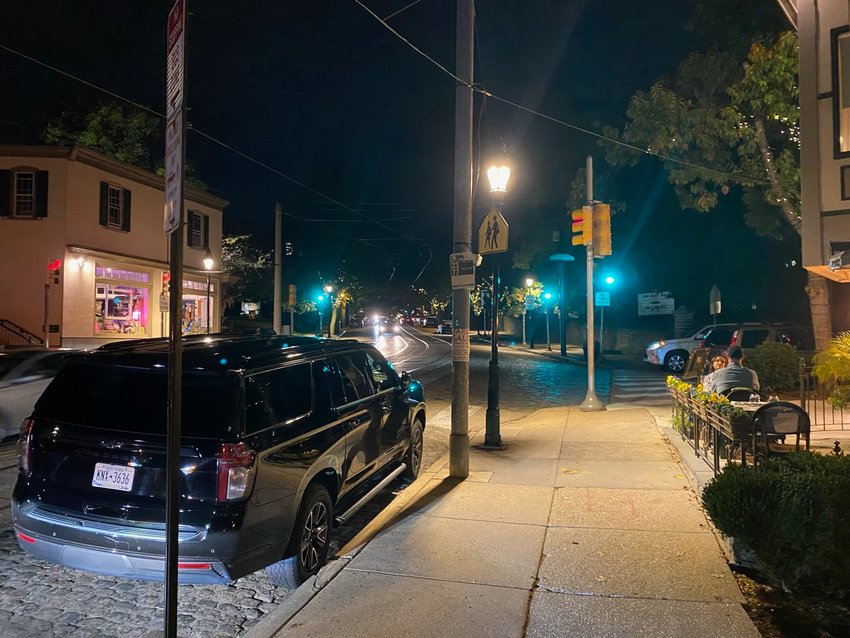 Work on the new LED sidewalk lights on Germantown Avenue, which are exact replicas of the existing poles but emit a whiter light, is about halfway finished.
