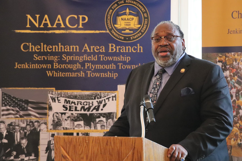 Springfield Township Commissioner Eddie Graham, who just resigned as president, is also the president of the NAACP&rsquo;s Cheltenham Branch. He is seen here speaking at that organization's Freedom Banquet in June.