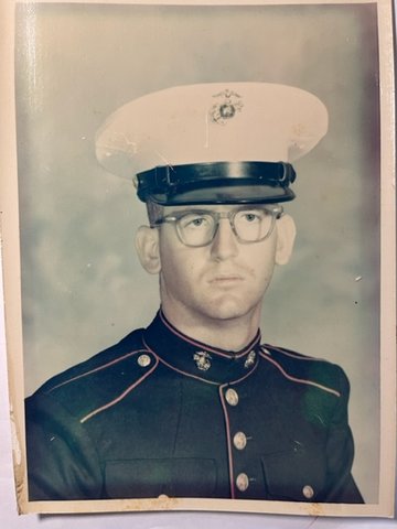 &ldquo;My rifle flew into the air away from me and I landed hard on top of the radio.&rdquo;    Pete Hasson&rsquo;s photo taken when he graduated from Marine Corps training at Parris Island.