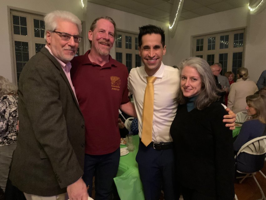(From left) Craig Hosay, of the Water Tower Advisory Council Executive Committee; Rusty Lorenzon, Venetian Club president; State Rep.-elect Tarik Khan and Lori Salganicoff, executive director of the CH Conservancy, discuss their mutual interest in the Water Tower Rec Center.