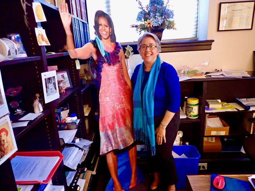 One of Dr. Fabens' favorite memories is the day her staff presented her with a special 65th birthday gift - a cardboard cutout of former First Lady Michelle Obama.