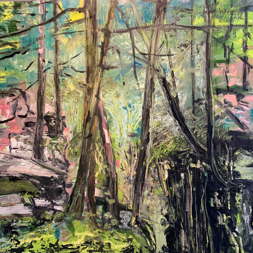 &ldquo;Woodlands Memories,&rdquo; a new exhibit at Borrelli&rsquo;s Chestnut Hill Gallery, celebrates memories of playing in the woods with work by six local artists, including &ldquo;Plattskill Cove&rdquo; by Anne Leith.