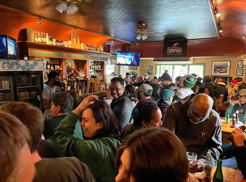 Eagles fans gather to watch the NFC Championship game at McMenamin&rsquo;s Tavern in Mt. Airy.