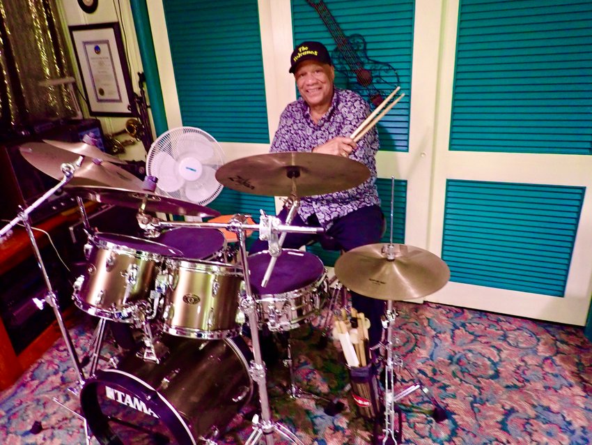 In his Mt. Airy basement, Kelly plays the drums and alto saxophone and is learning to play keyboard and guitar.