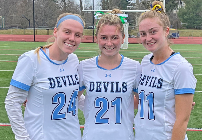 The SCH lacrosse captains for 2023 are seniors (from left) Fallon George, Caroline Foley and Emma Bradbury.