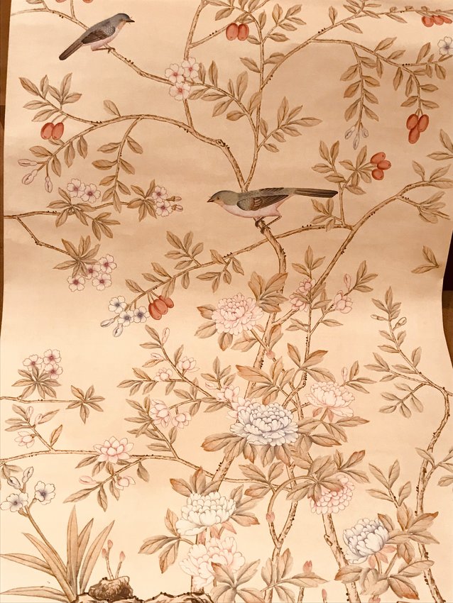 A traditional Gracie hand-painted, &ldquo;chinoiserie&rdquo; patterned wallpaper panel can deliver an indoor dose of spring.