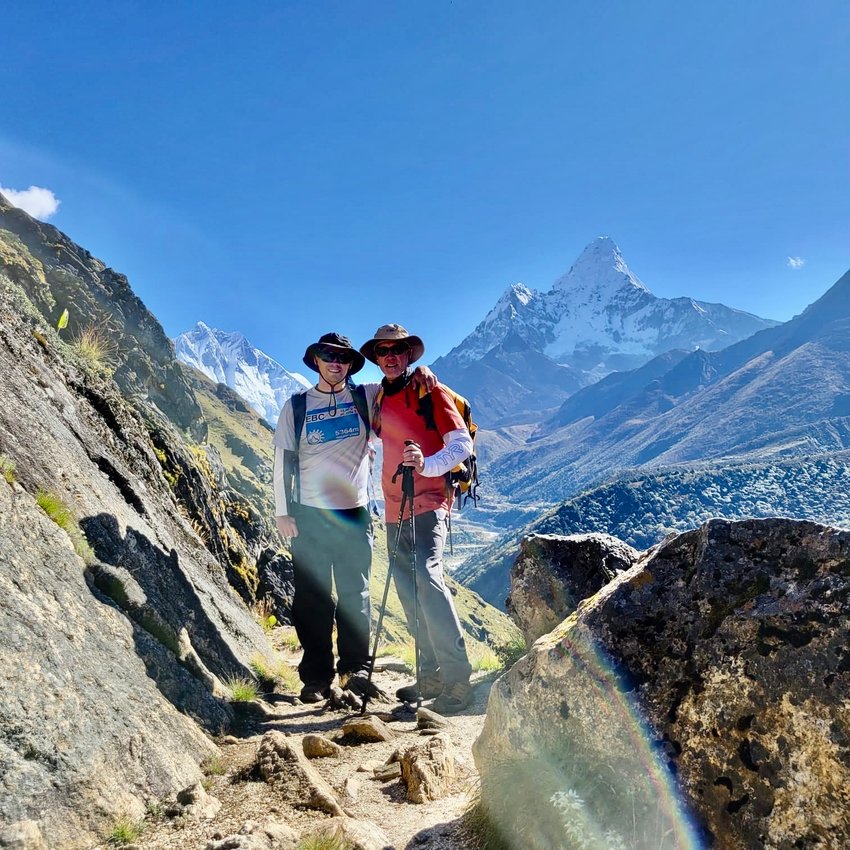 Richard Smith III (left), of Chestnut Hill, and his dad, Richard Jr., of Wyndmoor, climbed to 17,000 feet in one of the Himalayan Mountains during their eight-day trek.