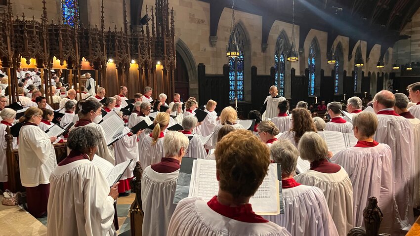 Tyrone Whiting conducting the combined choirs of St. Paul&rsquo;s and St. Martin&rsquo;s Episcopal Churches at the Choral Evensong Sunday, April 30th.
