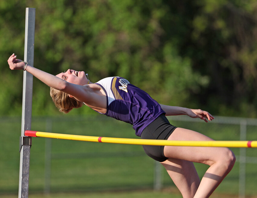 Mount senior Faith DeCarlo became part of a three-way tie for first place in the high jump at the AACA Championships.