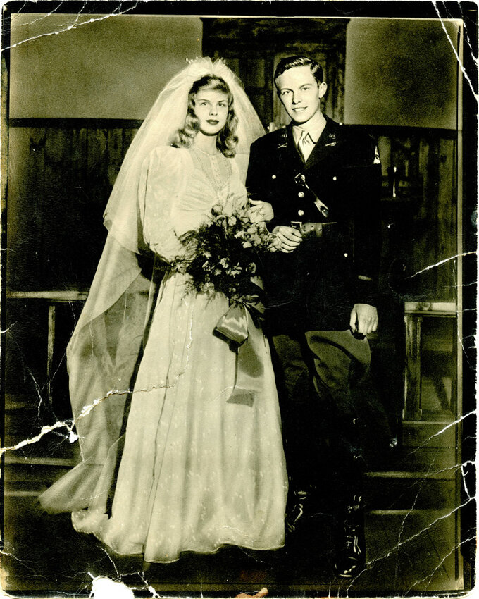 Anne and Thomas Meehan III on their wedding day in 1942. First Lt. Thomas Meehan, commanding officer of Easy Company, and everyone in the plane with him perished when it was hit by flak and crashed on D-Day. The story of Easy Company has been immortalized in Stephen Ambrose&rsquo;s classic &ldquo;Band of Brothers.&rdquo;&nbsp;