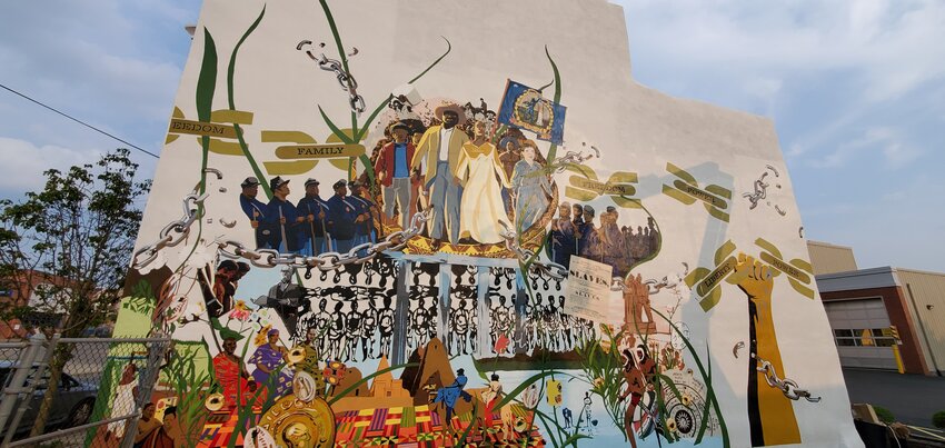 A new 1,100-square-foot mural was unveiled Saturday outside Germantown ArtHaus, an arts and education center founded by Keisha Whatley in the 6200 block of Germantown Avenue. The mural is Philadelphia&rsquo;s first to commemorate Juneteenth - June 19, 1865 - when enslaved people in Galveston, Texas, were notified of their freedom, more than two years after President Abraham Lincoln signed the Emancipation Proclamation. Whatley served as the project&rsquo;s lead muralist.