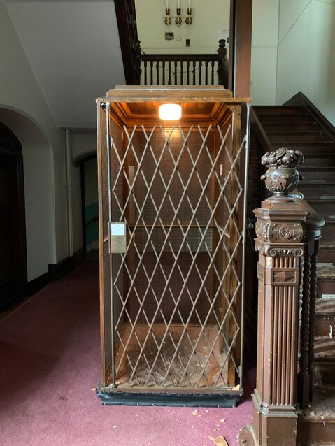 An Elevette elevator installed in the 1930s in what is now Woodmere Art Museum&rsquo;s Frances M. Maguire Hall for Art and Education.