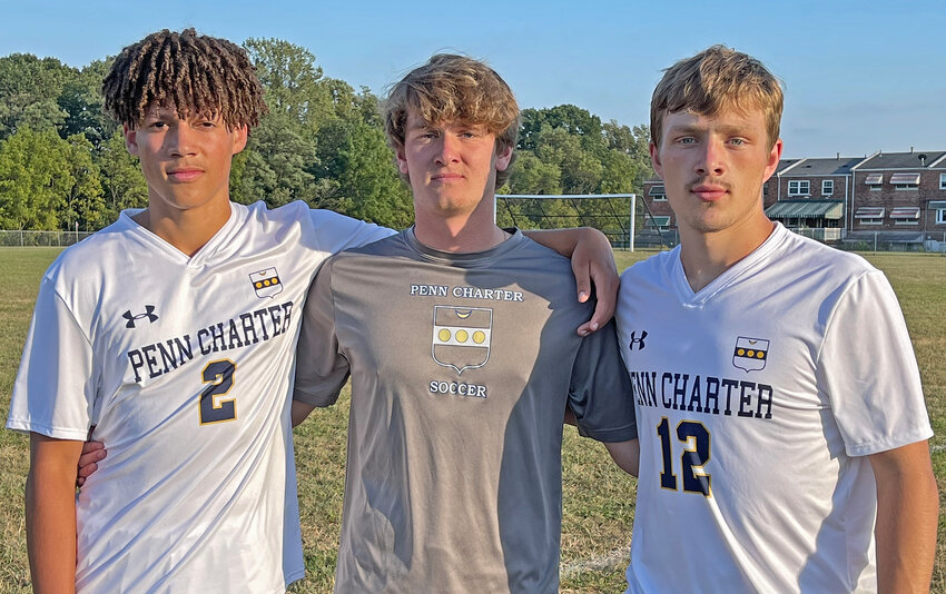 Penn Charter's 2023 soccer team captains are (from left) Britt Armbrister, Pete Punchello and James Melnick.