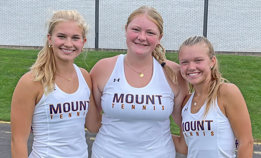Mount St. Joseph Academy's tennis team captains are (from left) Alexa Buist, Sophie Householder and Audrey Rocks.