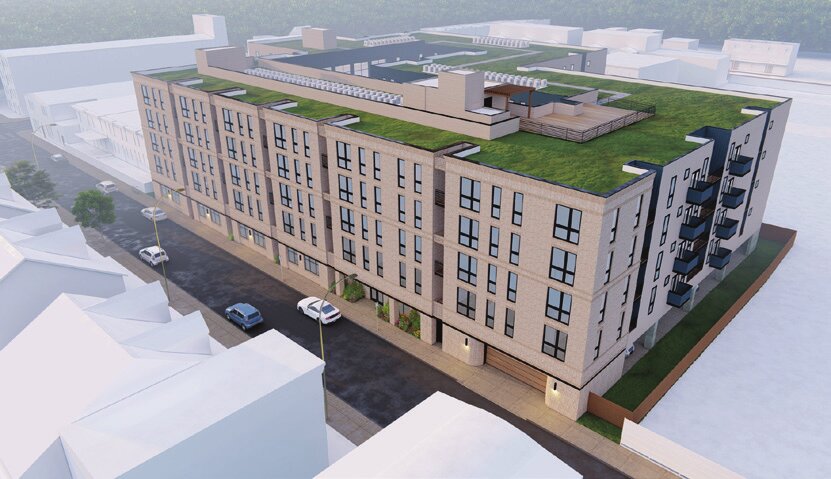 A rendering of the five-story, 125-unit development proposed at 42-68 Church Lane.