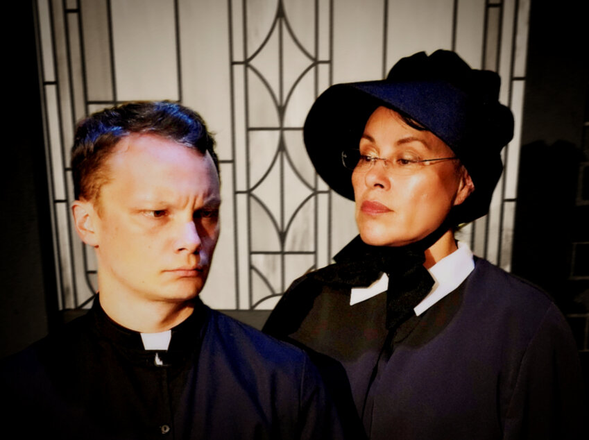 Nolan Maher plays Father Flynn and Heather Ferrel is Sister Aloysius in Stagecrafters&rsquo; upcoming production of &quot;Doubt.&quot;