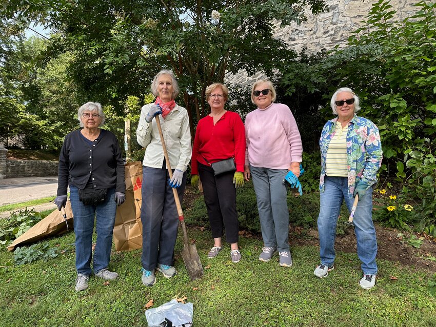 The ladies of the Greene Countrie Garden Club include, from left, Peggy Goutman, Charlotte Biddle, Karen Scott, Betty Greene and Monica Christensen. They adopted the park garden as their community service project.