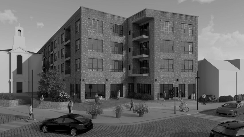 Developer Michael Young has released an architectural rendering of the 43,000-square-foot apartment building he intends to build at the top of the Hill, near the intersection of Germantown Avenue and Bethlehem Pike.