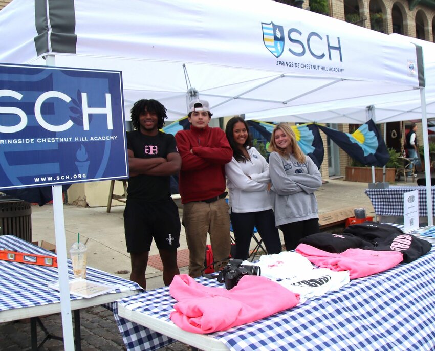 SCH entrepreneurs will once again be selling their unique wares in a pop-up on the Avenue for Chestnut Hill's first Stag &amp; Doe Night, on Wednesday, Nov. 29. Pictured here are student business owners (left to right) Ron Brown of IGB Apparel (made-to-order athletic clothing); Mike Mellor of Mike's Landscaping (leaf cleanup, snow removal, and more); and Priya Jonas and Brynn Donohue of Sonas to America (ethnically made handwoven goods for a cause: scarfs, tea towels, and more). Not pictured is Marcus Rieker (of Riekers Meats) who will be selling sausages grilled on an open fire and hot cider. Look for the SCHop &amp; Stroll pop-up at Kurfiss Sotheby's International Realty at 8431 Germantown Ave.