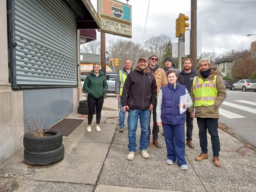 Anne Dicker, who leads WMAN&rsquo;s Traffic Calming Committee, is pictured here with representatives from PennDOT and the Philadelphia Department of Streets while conducting a site visit to Lincoln Drive. The group was preparing for the installation of traffic calming measures along the corridor. Those measures are currently being installed.