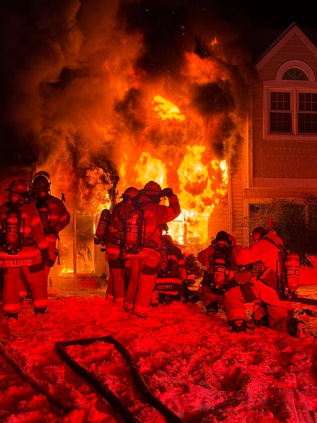 Firefighters were called to the burning Stotesbury Estates townhouse at 2:10 a.m. on Monday. Photo from social media